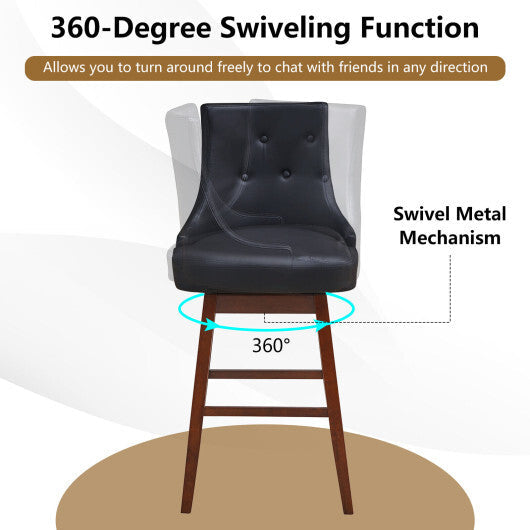 2 Pieces 29 Inch Pub Height Swivel Upholstered Bar Stools with Wood Legs-29 inches