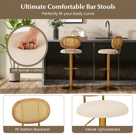 2 Pieces Bar Chairs with PE Rattan Backrest-360?Swivel and Height Adjustable