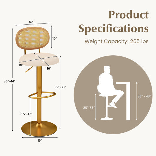 2 Pieces Bar Chairs with PE Rattan Backrest-360?Swivel and Height Adjustable