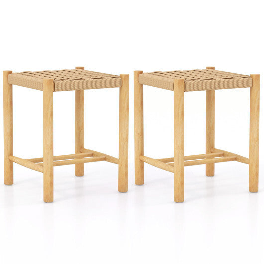 Dining Stool Set of 2 with Rubber Wood Frame-Natural