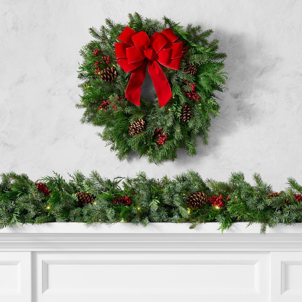 Holiday Berry & Pine Live Wreath & Garland