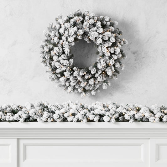 Jeff Leatham x Williams Sonoma Winter White Flocked Pre-Lit Wreath & Garland
