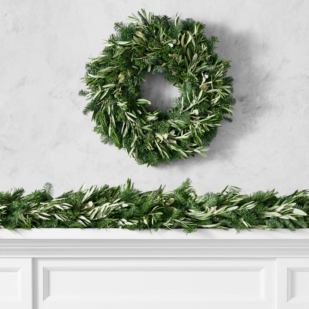 Olive & Greenery Holiday Live Wreath & Garland